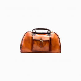 Cognac Painted Calf Travel Duffle Bag - Black Calf Hand
