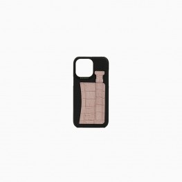 iPhone 14 Pro Strap Leather Case - Croco Cardholder Black Frame